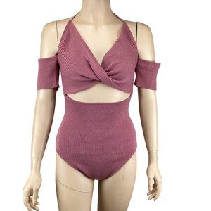 Le Lis Womens Bodysuit Size‎ Small NWT Twist Ribbed Mauve Off-Shoulder Cutout